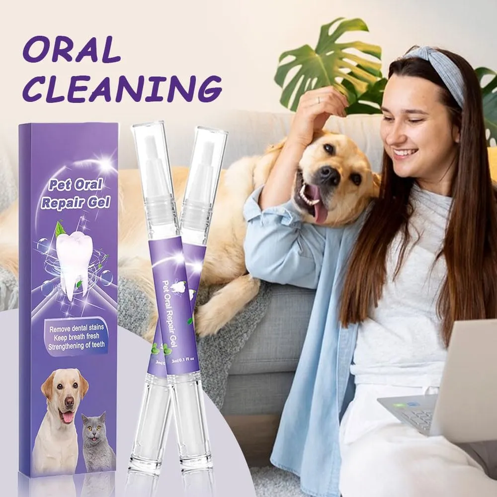 Pet Oral Repair Gel for Dogs, 2025 New Pet Oral Restoration Whitening Gels, Dog Teeth Cleaning Pen, Pet Teeth Care Gels Cleaner Teeth & Fresher Breath, Pets Toothbrush Pen for Dogs & Cats (2)