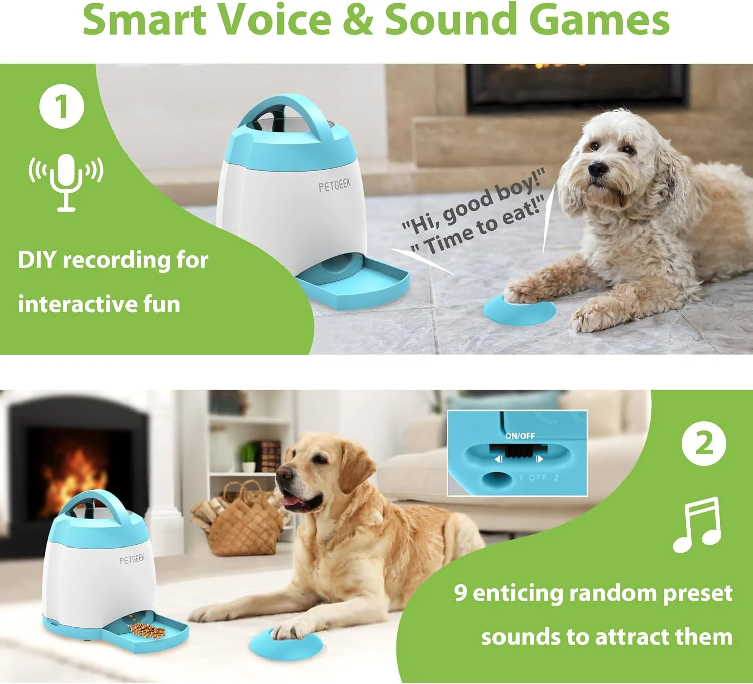 PETGEEK Dog Food Dispenser Toy, Treat Dispensing Dog Toys for IQ Training, Interactive Puzzle Toys to Keep Them Busy, 3000mAh USB Rechargeable Pet Treat Dispenser with Push Remote Button, 400ml