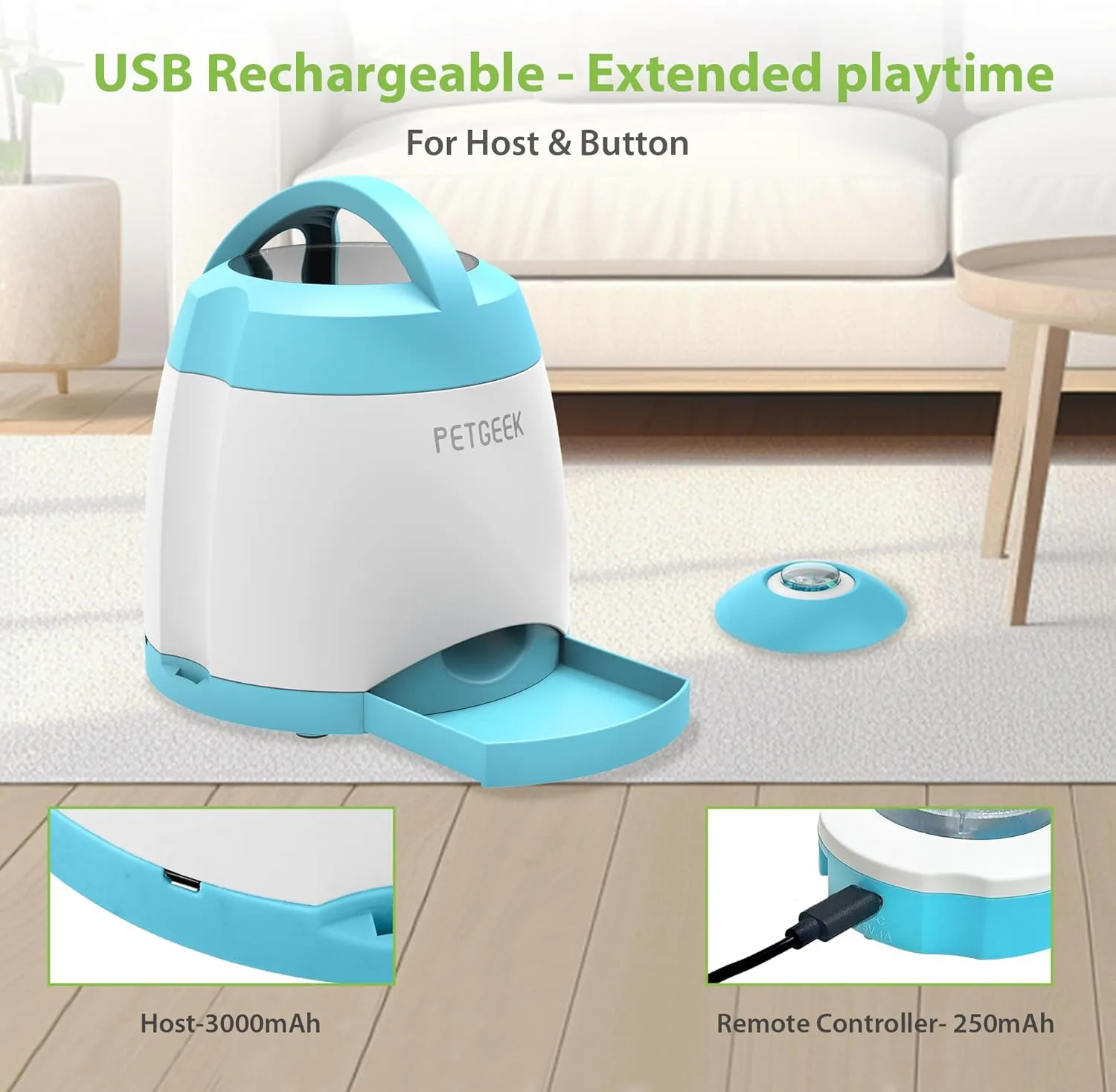 PETGEEK Dog Food Dispenser Toy, Treat Dispensing Dog Toys for IQ Training, Interactive Puzzle Toys to Keep Them Busy, 3000mAh USB Rechargeable Pet Treat Dispenser with Push Remote Button, 400ml
