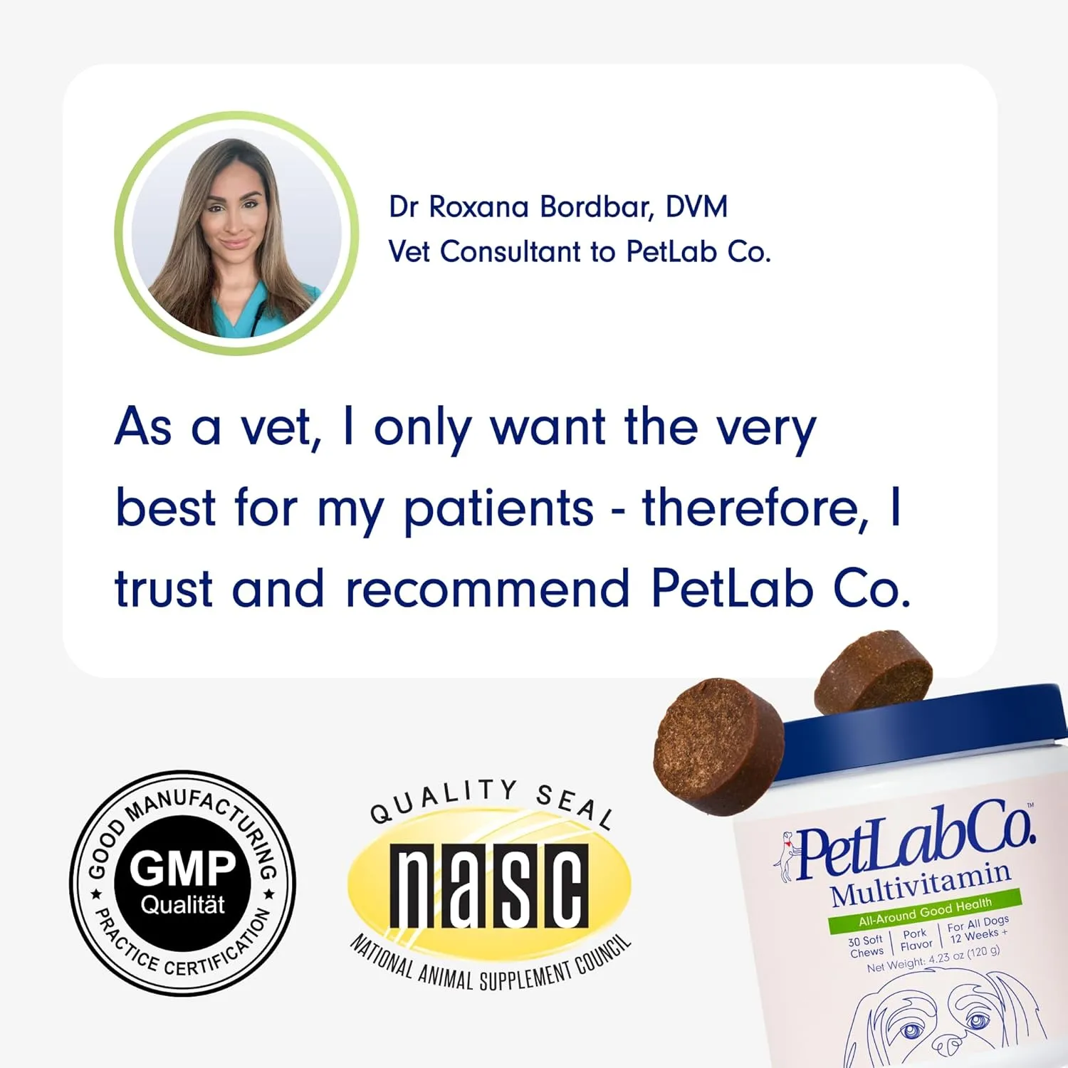 PetLab Co. 22 in 1 Dog Multivitamin - Support Dog's Immune Response, Skin, Coat, Joints & Overall Health - Vitamins A, E, D, B12, Minerals, Antioxidants - Chewable Pork Flavor