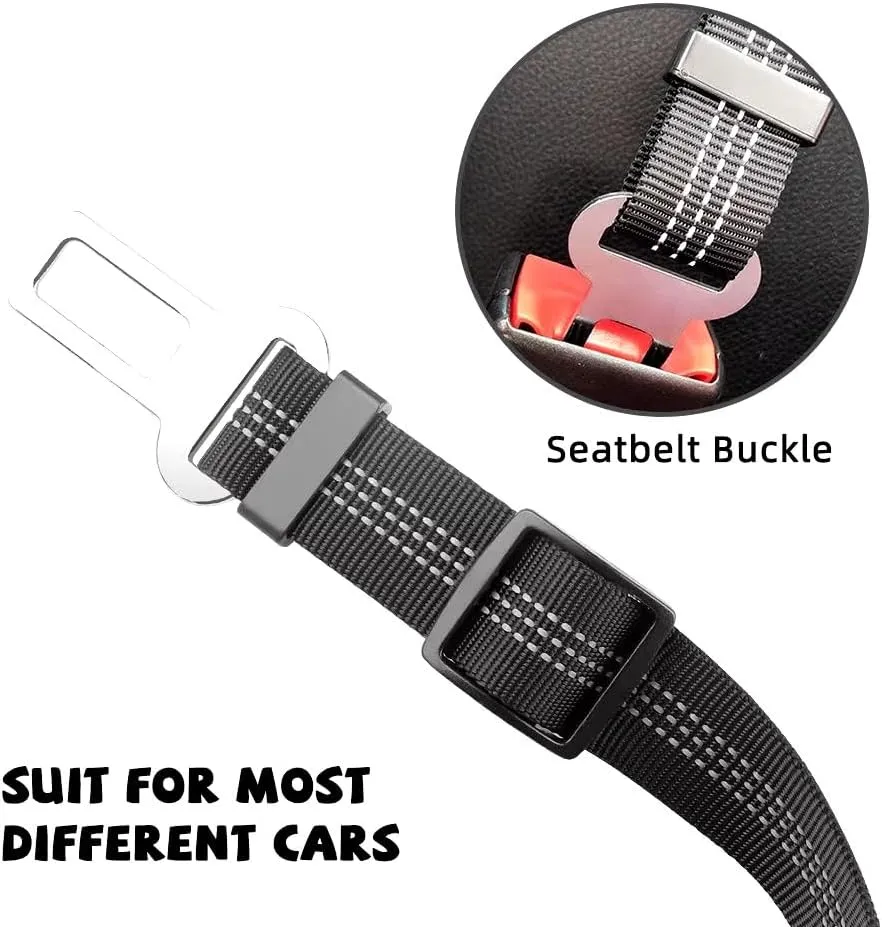 PETSPLAZA Dog Seat Belt, Retractable Dog Car Harness Adjustable Dog Seat Belt for Vehicle Nylon Pet Safety Seat Belts Heavy Duty & Elastic (Black)