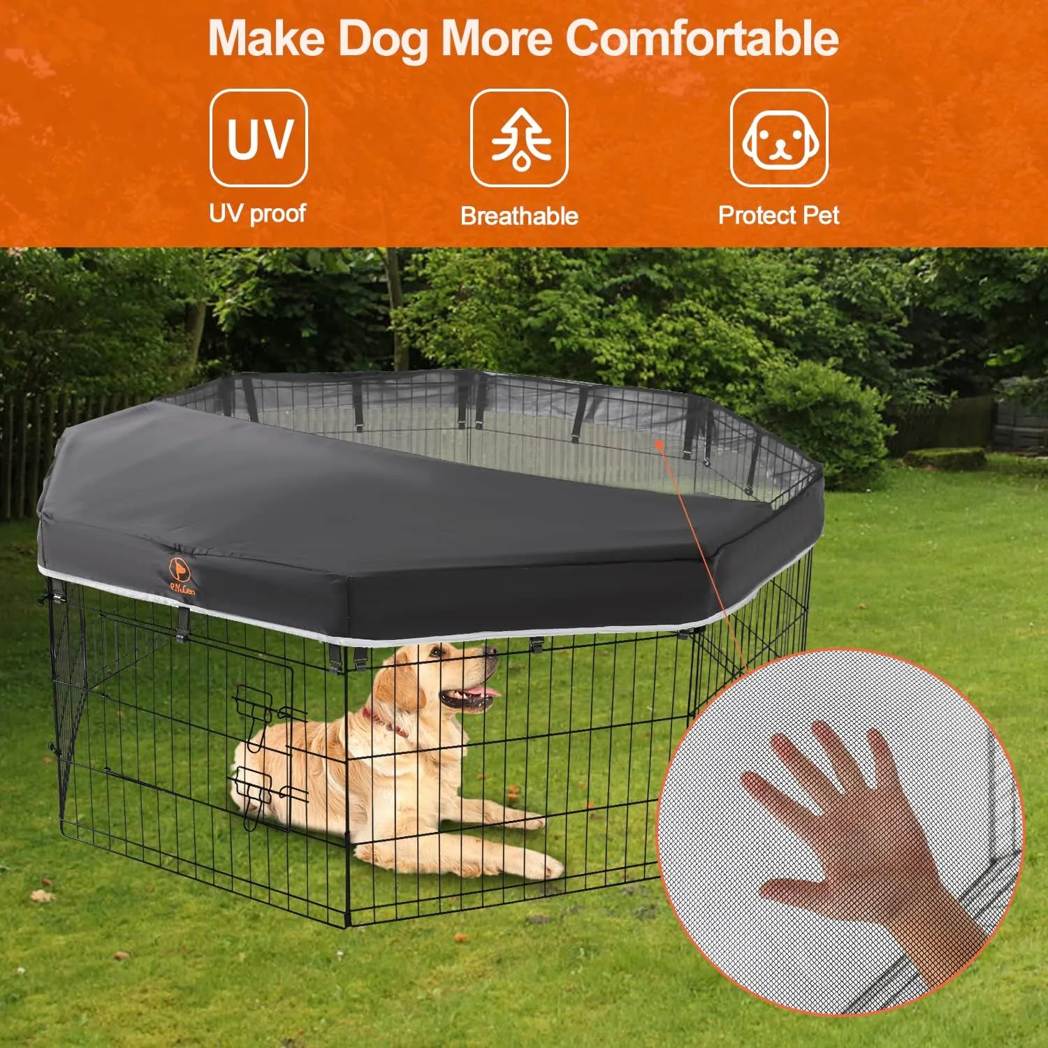 PJYuCien Mesh Top Cover - Fits 8 Panels 24 Inch Width Plastic/Metal Pet Pen Octagonal Dog Playpen (Note: Only Pen Top Cover, NO PLAYPEN!!!)
