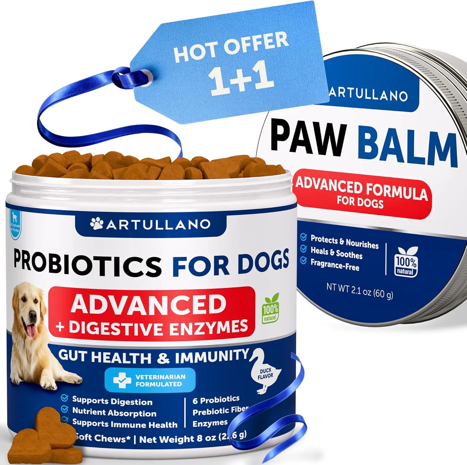 Probiotics for Dogs   Dog Paw Balm Bundle - Dog Probiotics and Digestive Enzymes with Prebiotics for Gut Health Support, Itchy Skin, Allergies, Immunity, Yeast Balance - Dog Paw Pad Balm Protector - N