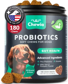 Probiotics for Dogs Gut Health, Digestion, Immunity, Yeast Balance, Itchy Skin, Allergies Support - Dog Probiotic Chews with Digestive Enzymes for Gut Flora- Soft Treats with Pumpkin and Yeast Powder