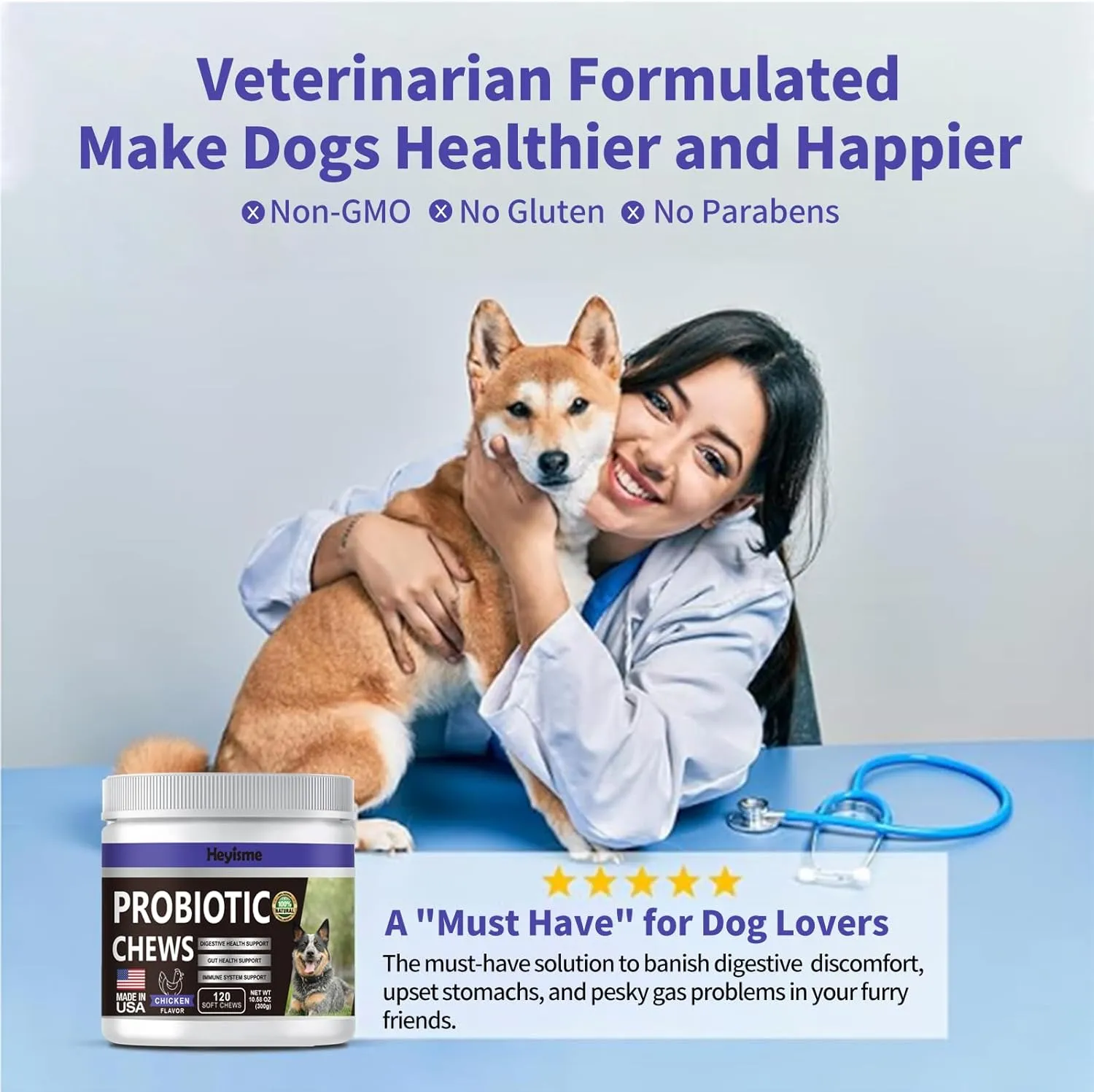 Probiotics for Dogs, Improve Yeast Balance, Itchy Skin Itchy Ears, Gut Health, Allergies, Immunity, Dog Probiotics and Digestive Enzymes with Prebiotics - Reduce Diarrhea (Chicken, 120 Chews)