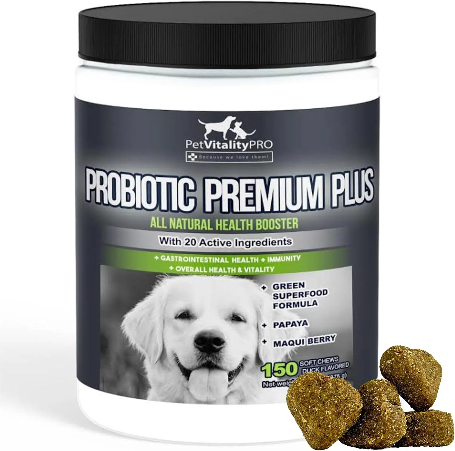 Probiotics for Dogs with Natural Digestive Enzymes  4 Bill CFUs/2 Soft Chews  Dog Diarrhea Upset Stomach Yeast Gas Bad Breath Immunity Allergies Skin Itching Hot Spots  150 Count