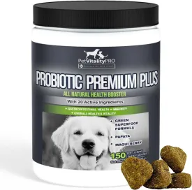 Probiotics for Dogs with Natural Digestive Enzymes  4 Bill CFUs/2 Soft Chews  Dog Diarrhea Upset Stomach Yeast Gas Bad Breath Immunity Allergies Skin Itching Hot Spots  150 Count