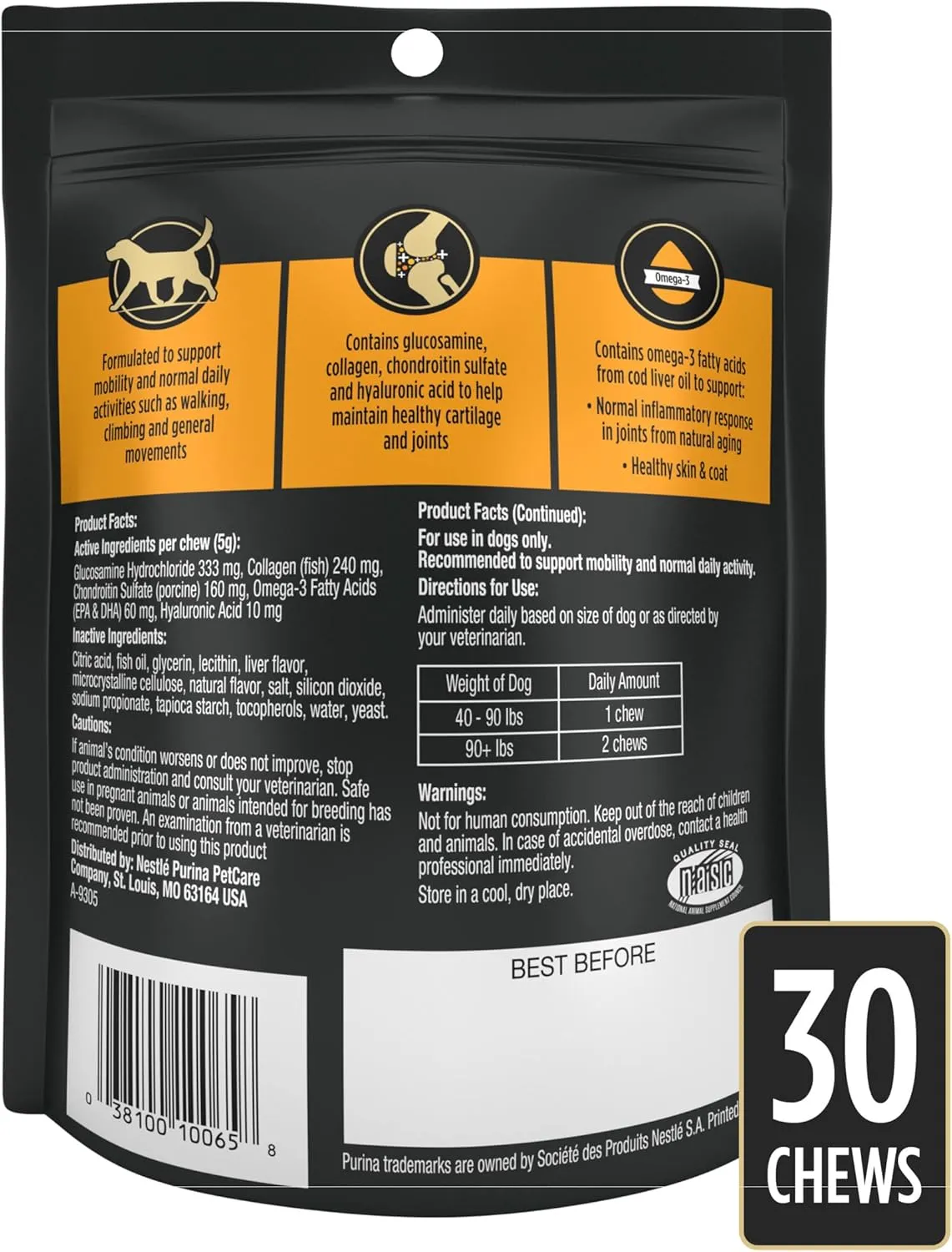 Purina Pro Plan Veterinary Joint Care Joint Supplement for Large Breed Dogs - 30 ct. Pouch