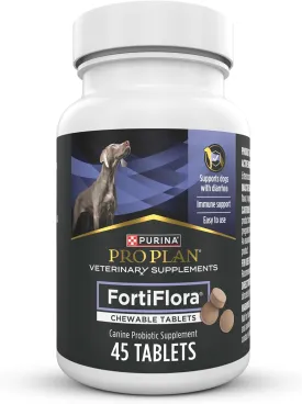 Purina Pro Plan Veterinary Supplements FortiFlora Chewable Dog Probiotic Supplement Tablets - 45 ct. Canister