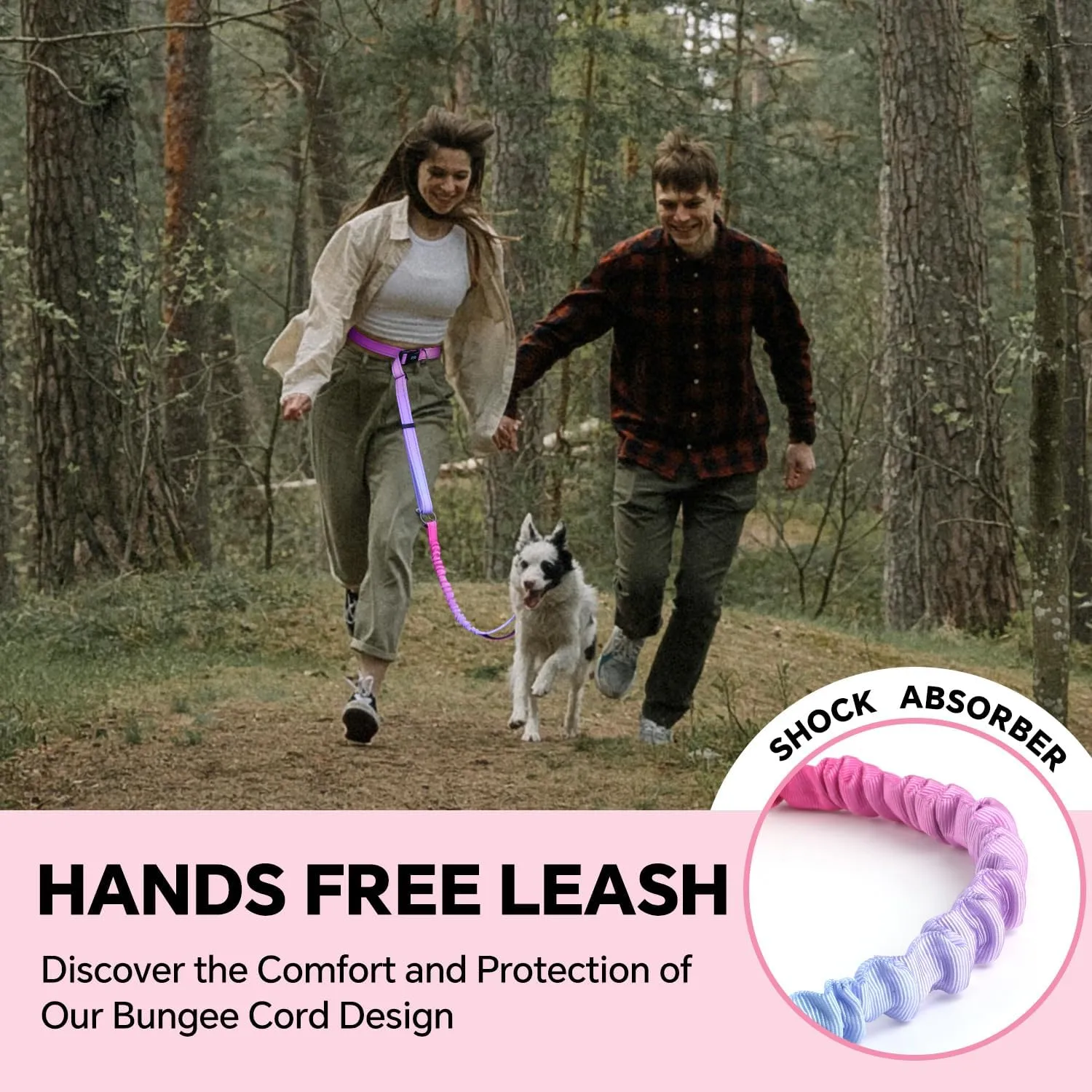 QQPETS Hands Free Dog Leash with Car Seat Belt, Adjustable No Pull Bungee Dog Running Waist Leash, Versatile Crossbody Rope for Walking, Jogging and Hiking