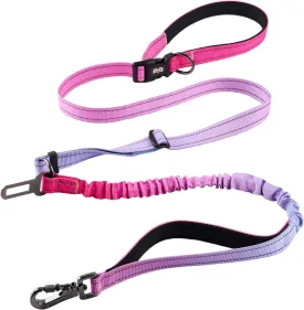 QQPETS Hands Free Dog Leash with Car Seat Belt, Adjustable No Pull Bungee Dog Running Waist Leash, Versatile Crossbody Rope for Walking, Jogging and Hiking