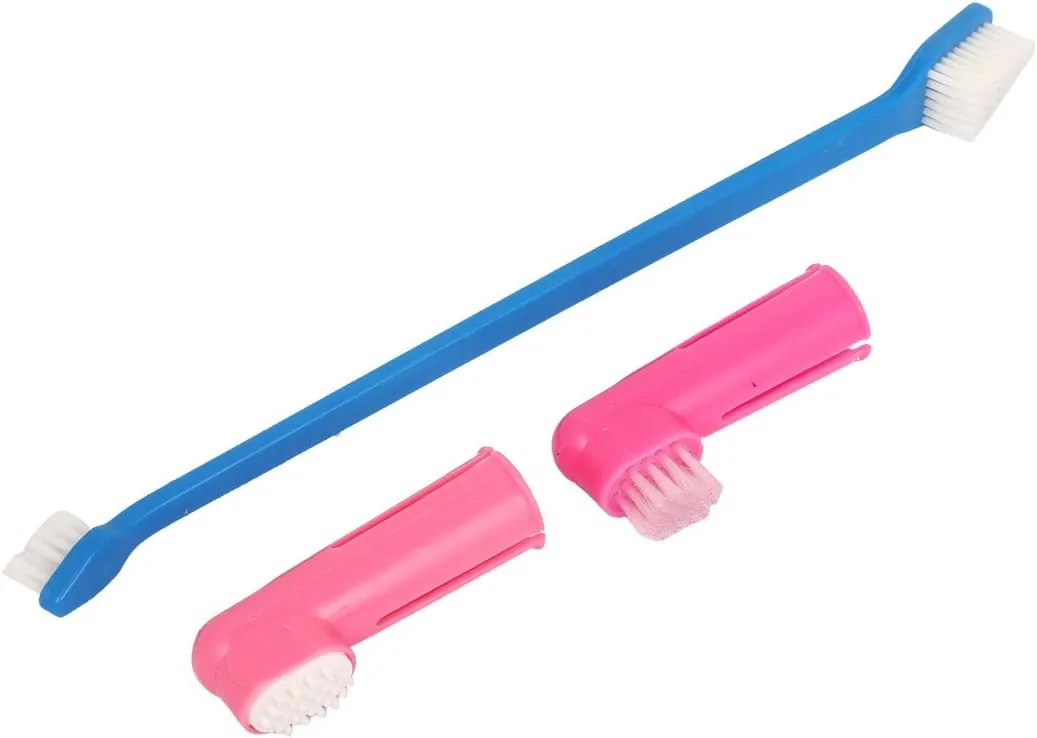 Qtqgoitem Double Ended Dog Cat Care Toothbrush Pet Grooming Tool 3 in 1 (Model: f06 649 031 f6b 28a)