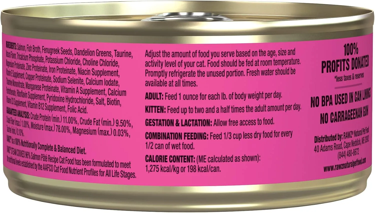Rawz Natural Premium Pate Canned Cat Wet Food - Made with Real Meat Ingredients No BPA or Gums - 5.5oz Cans 24 Count (Salmon)