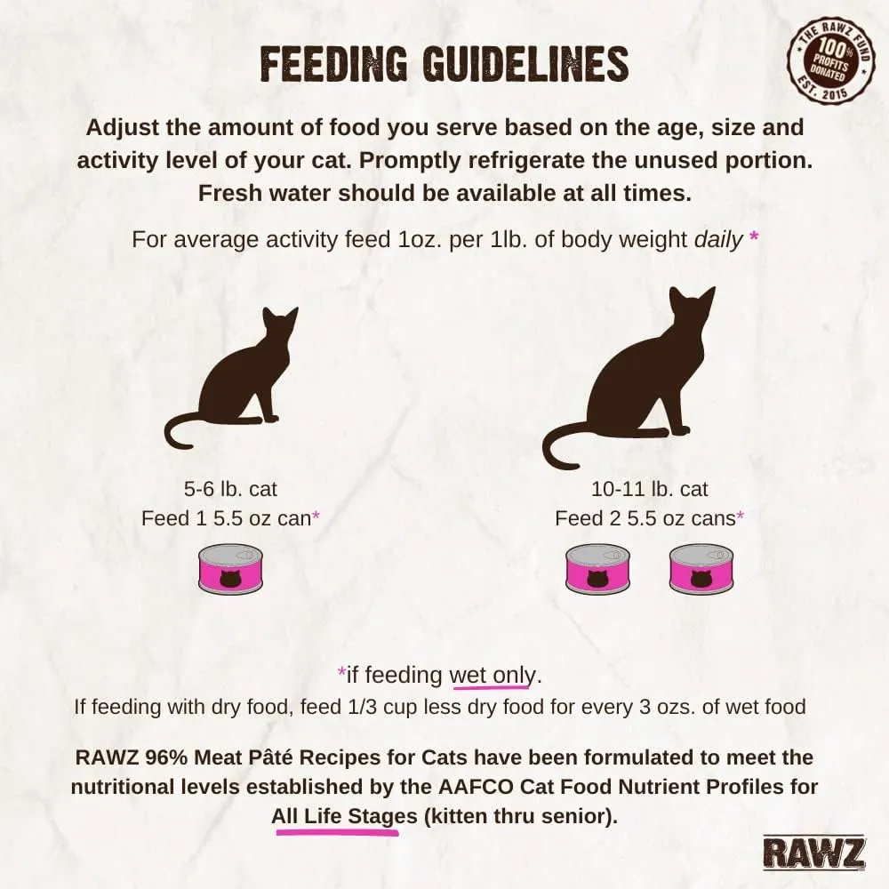Rawz Natural Premium Pate Canned Cat Wet Food - Made with Real Meat Ingredients No BPA or Gums - 5.5oz Cans 24 Count (Salmon)