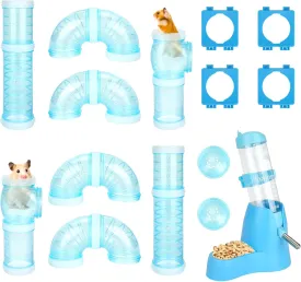 RETON DIY Hamster Tube Adventure - 2 Set External Pipe with Water Bottle, 4 Pipe Connection Plates, 2 Tube Stoppers - Cage Accessories for Small Pets