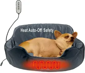 Safe Heated Pet Bed for Indoor Dogs & Cats, 3 Heat Settings, Heating Pad with Reversible(Cool or Warm), Removable and Washable Cover Non-Slip Bottom, Grey