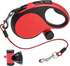 SCENEREAL Retractable Dog Leash for Small Medium Large Dogs up to 110lbs, 26ft 360 Tangle-Free Nylon Tape with Anti-Chewing Wire Rope&Waste Bag Dispenser, Heavy Duty Long Durable One-Handed Brake
