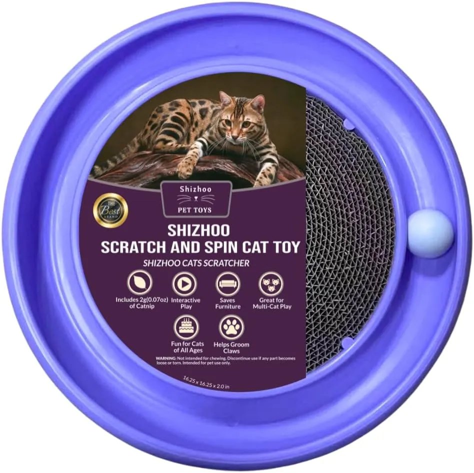 Scratch and Spin Cat Scratcher Pad with Interactive Spinning Ball for Active Play (Blue)