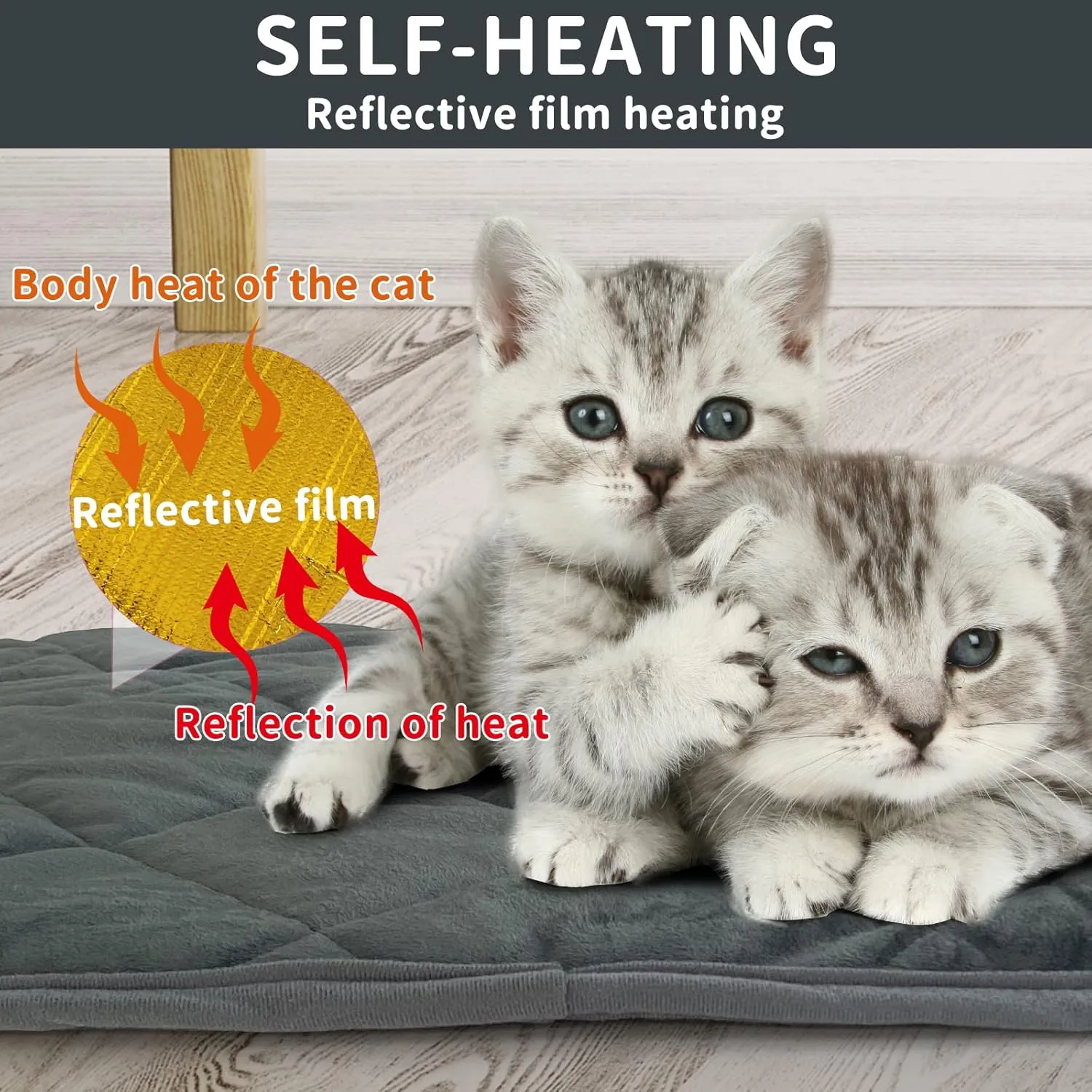 Self-Warming Cat Bed Indoor/Outdoor Super Soft Self Heating Pet Mat Washable Thermal Pad for Cat & Dog 21x15.7 inch