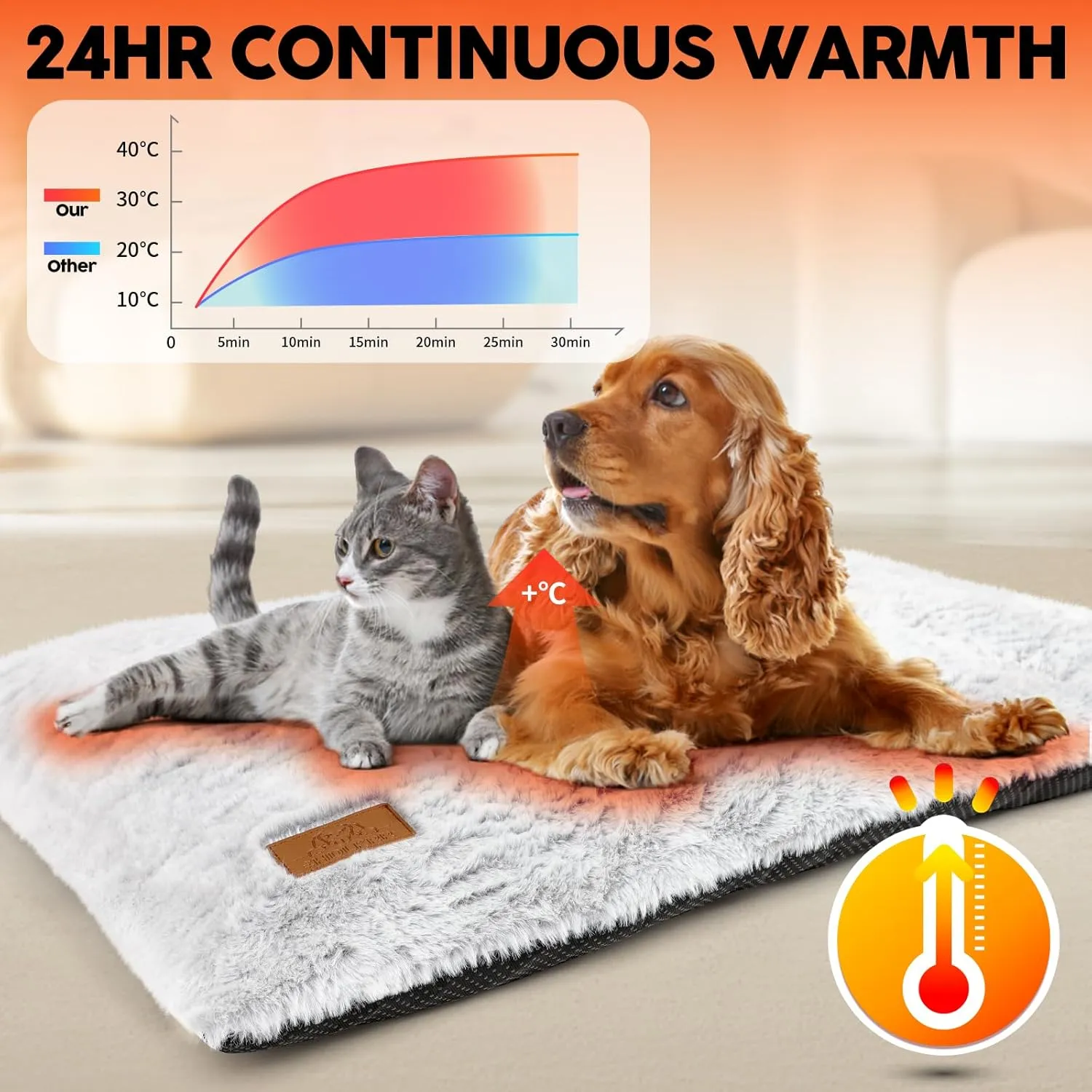 Self Warming Cat Bed Self Heating Cat Dog Mat 24 x 18 inch Extra Warm Thermal Pet Pad for Indoor Outdoor Pets with Removable Cover Non-Slip Bottom Washable Non Electric