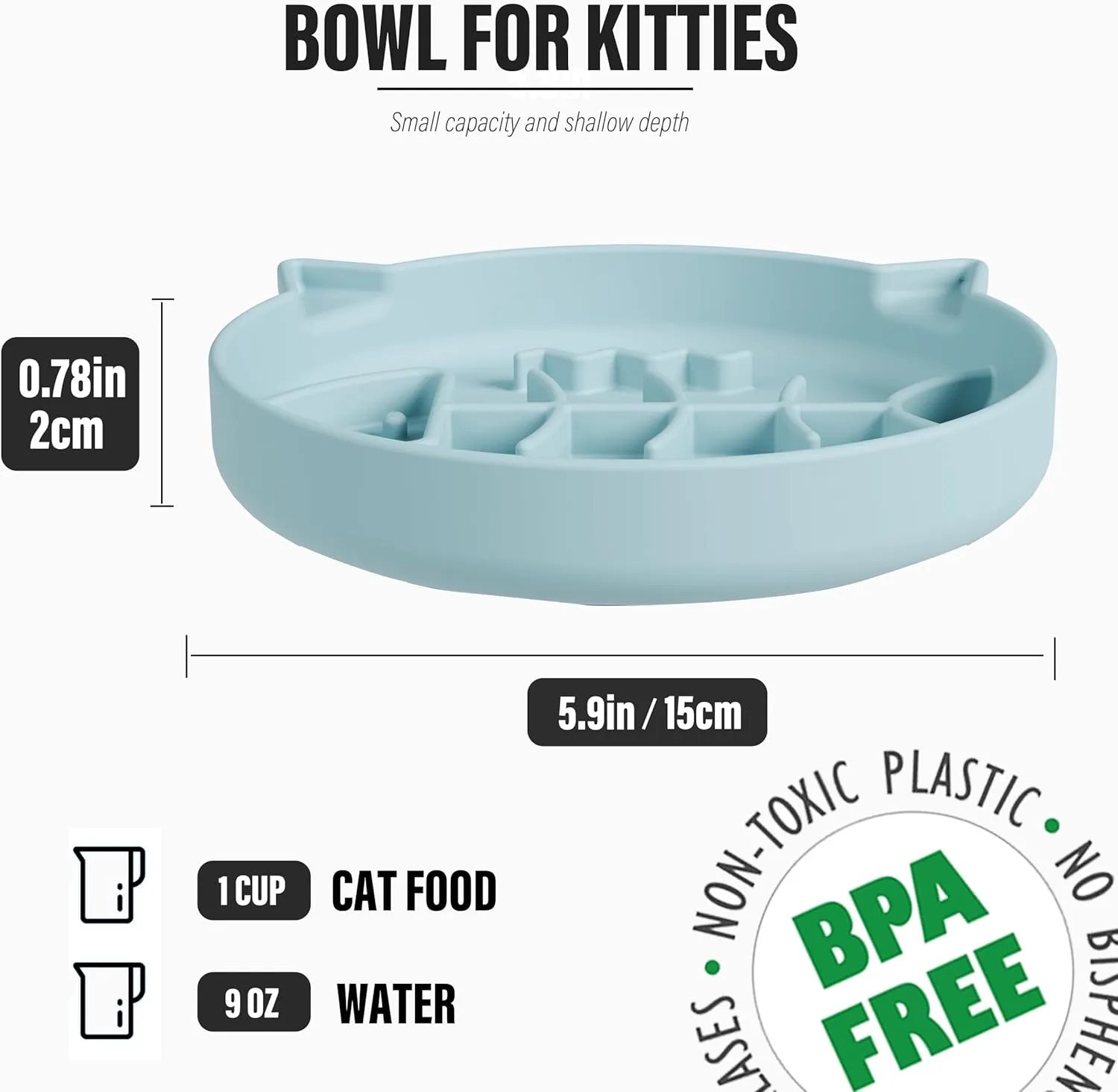 Silicone Cat Slow Feeder Bowl with Suction Cups, Puzzle Feeder, Interactive Toys for Cats, Reduces Overeating (Blue, 1 Cup)