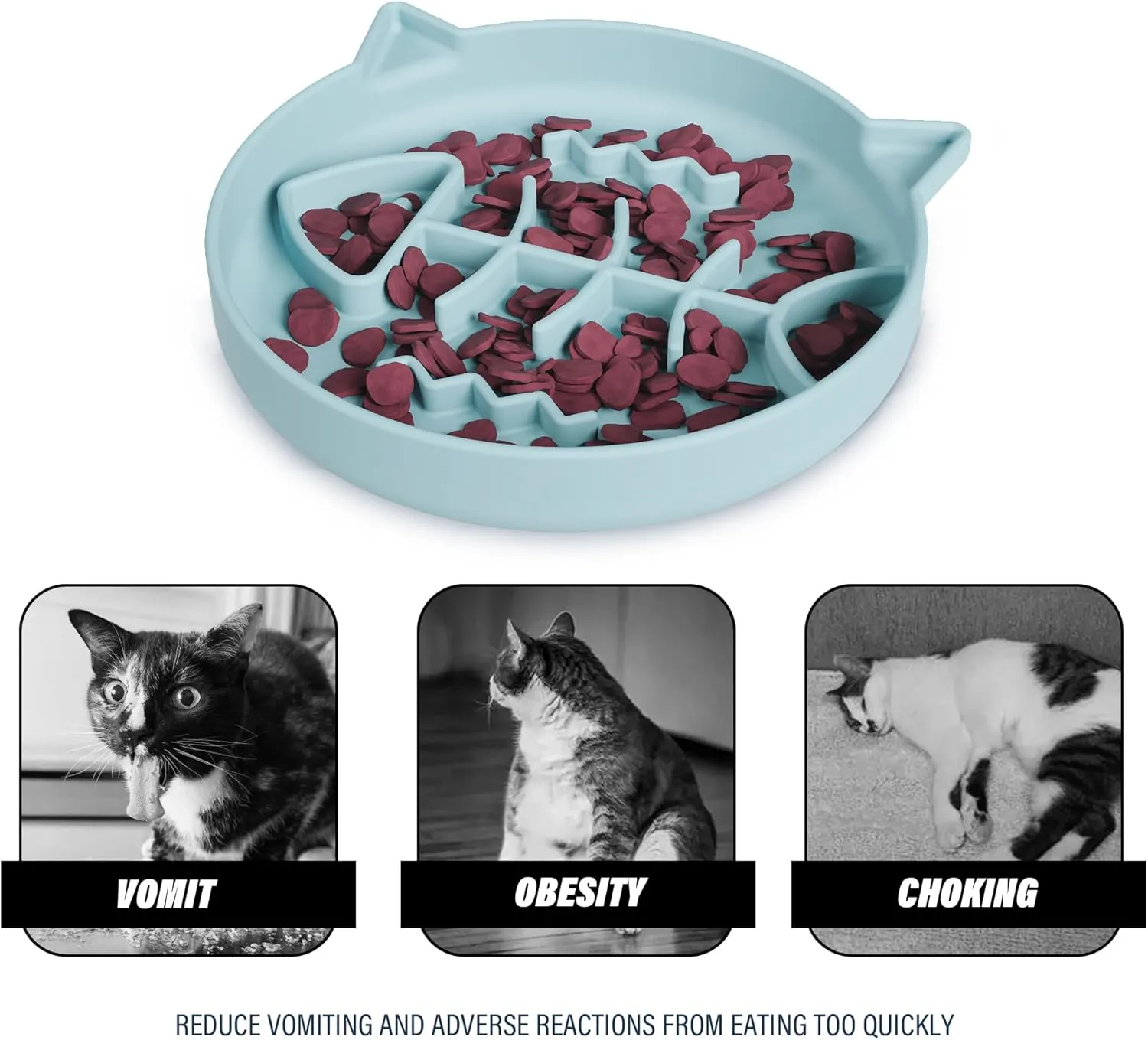 Silicone Cat Slow Feeder Bowl with Suction Cups, Puzzle Feeder, Interactive Toys for Cats, Reduces Overeating (Blue, 1 Cup)