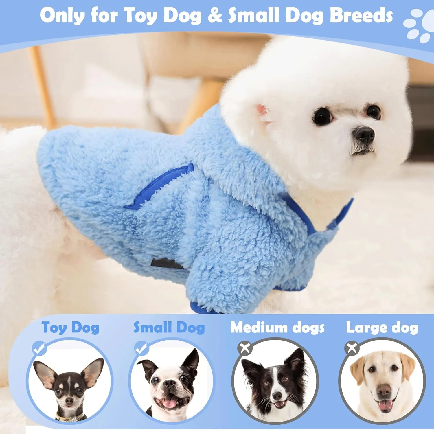 Small Dog Sweater Fleece Dog Hoodie Small Dogs Girl Boy Winter Warm Puppy Clothes Chihuahua Teacup Yorkie Soft Stretchy Tiny Outfits Cat Sweater Pet Clothing, Blue, XXS