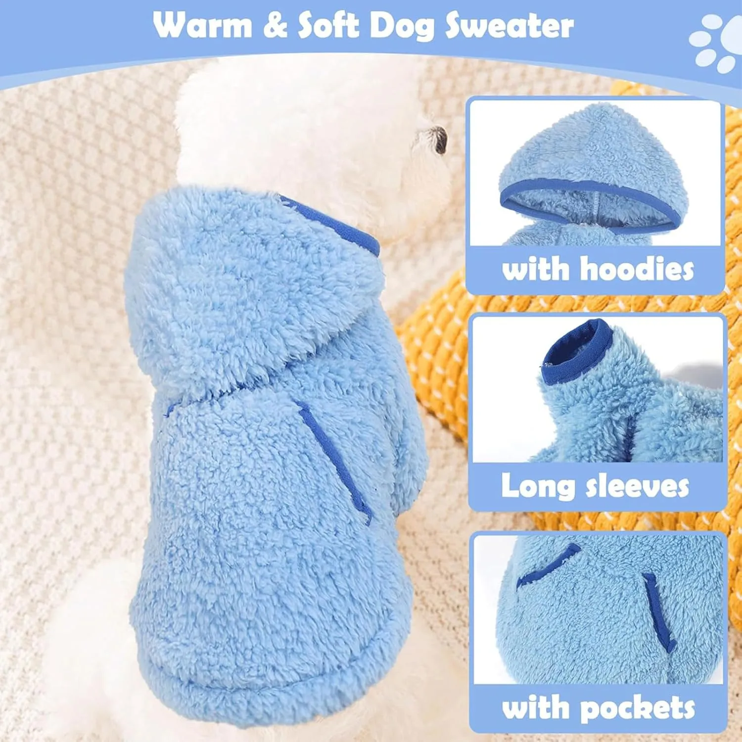 Small Dog Sweater Fleece Dog Hoodie Small Dogs Girl Boy Winter Warm Puppy Clothes Chihuahua Teacup Yorkie Soft Stretchy Tiny Outfits Cat Sweater Pet Clothing, Blue, XXS