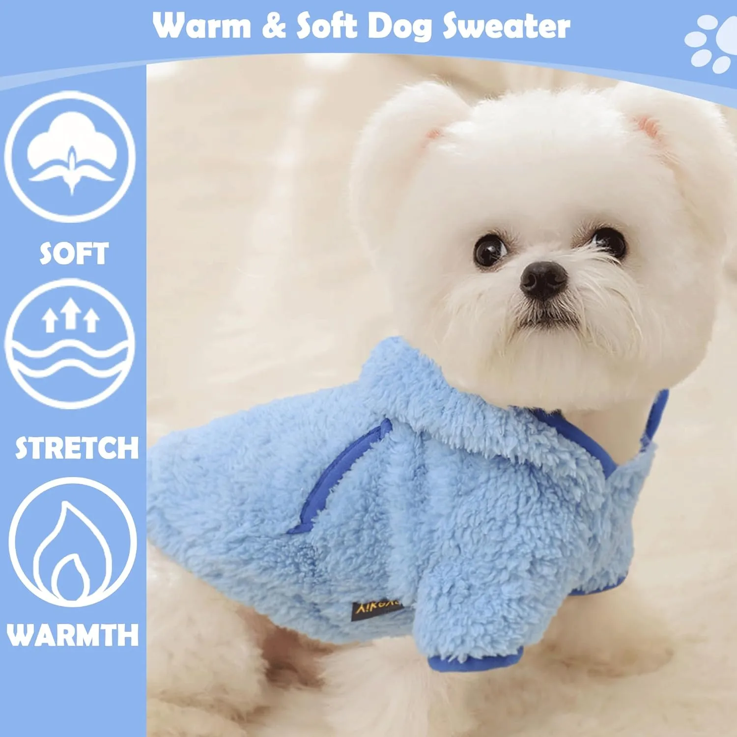 Small Dog Sweater Fleece Dog Hoodie Small Dogs Girl Boy Winter Warm Puppy Clothes Chihuahua Teacup Yorkie Soft Stretchy Tiny Outfits Cat Sweater Pet Clothing, Blue, XXS