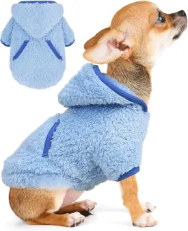 Small Dog Sweater Fleece Dog Hoodie Small Dogs Girl Boy Winter Warm Puppy Clothes Chihuahua Teacup Yorkie Soft Stretchy Tiny Outfits Cat Sweater Pet Clothing, Blue, XXS