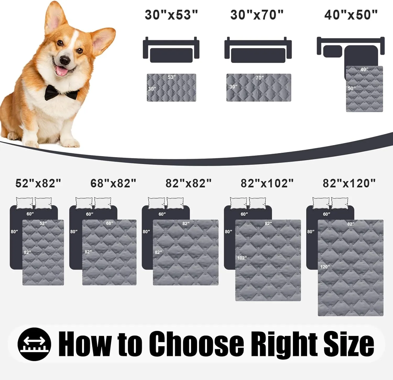 Smiry Waterproof Dog Bed Cover Blanket, Soft Reversible Pet Blanket, Washable Leakproof Cats Dogs Couch Cover for Sofa, Couch, Furniture (30x70 Inch, Grey/Dark Grey)