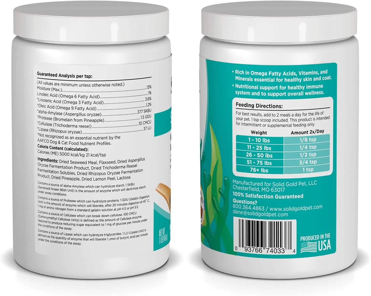 Solid Gold Dog & Cat Vitamin Supplements - Kelp Powder, Omega 3, Vitamins, Digestive Enzymes, Immune Support - 1 LB