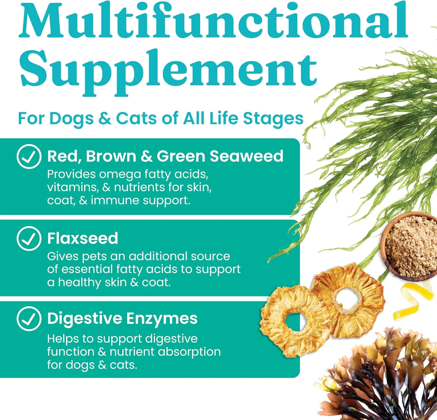 Solid Gold Dog & Cat Vitamin Supplements - Kelp Powder, Omega 3, Vitamins, Digestive Enzymes, Immune Support - 1 LB