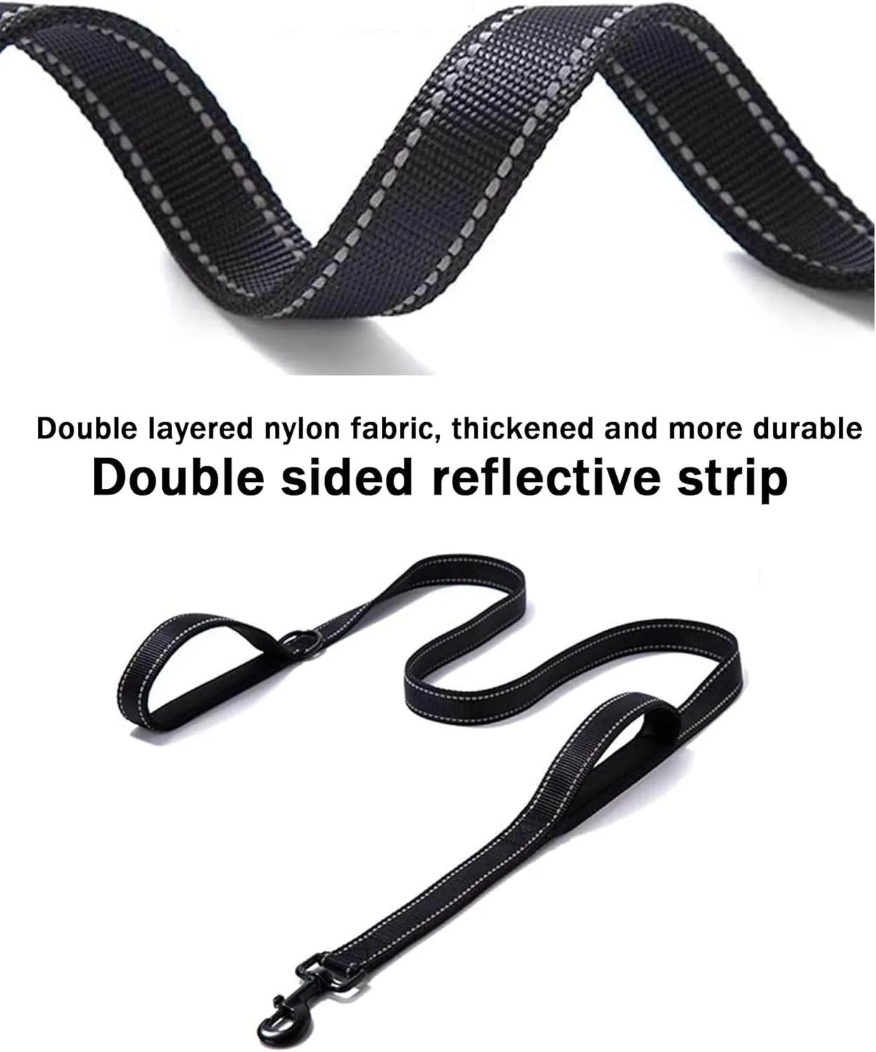 Solmoony 4FT Black Strong Dog Leash with 2 Padded Handles, Traffic Handle Extra Control, Double-Sided Reflective Walking Lead for Small Medium and Large Dogs(Black, 4FT)