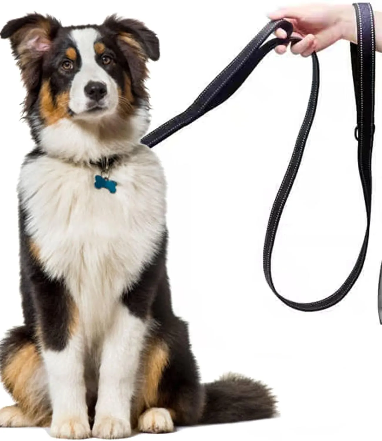Solmoony 4FT Black Strong Dog Leash with 2 Padded Handles, Traffic Handle Extra Control, Double-Sided Reflective Walking Lead for Small Medium and Large Dogs(Black, 4FT)