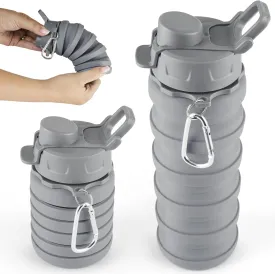 Spacesaver Collapsible Foldable Water Bottle - Silicone Water Bottle - Travel Water Bottle Collapsible - Lightweight, Flexible, Portable, Compact - Camping, Hiking, Traveling - Grey