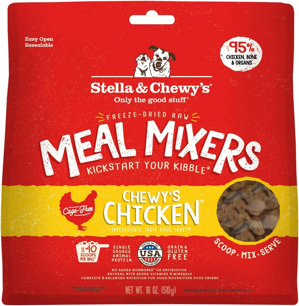 Stella & Chewy's Freeze-Dried Raw Chicken Meal Mixers- Dog Food Topper and Mixer - Made with 95% Cage-Free Chicken, Organs & Bone - Perfect for Picky Eaters - Grain-Free - 18oz