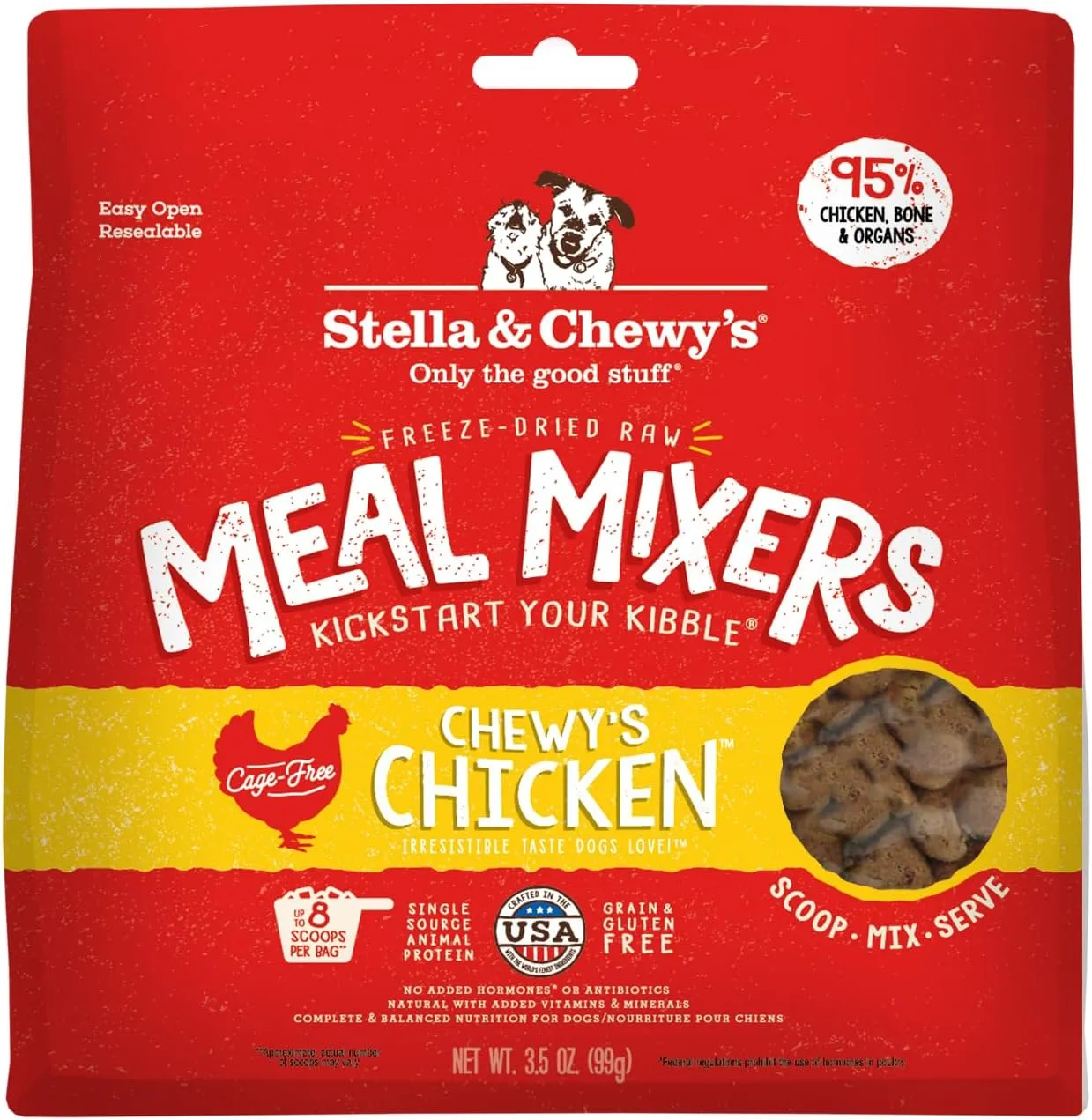 Stella & Chewy's Freeze-Dried Raw Chicken Meal Mixers- Dog Food Topper and Mixer - Made with 95% Cage-Free Chicken, Organs & Bone - Perfect for Picky Eaters - Grain-Free - 3.5oz