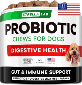 STRELLALAB Pet Probiotics for Dogs & Digestive Enzymes   Digestion & Gut Health Treats, Dog Probiotics Chews, Fiber Supplement, Anti Diarrhea, Constipation, Upset Stomach&Gas Relief, Canine Prebiotic