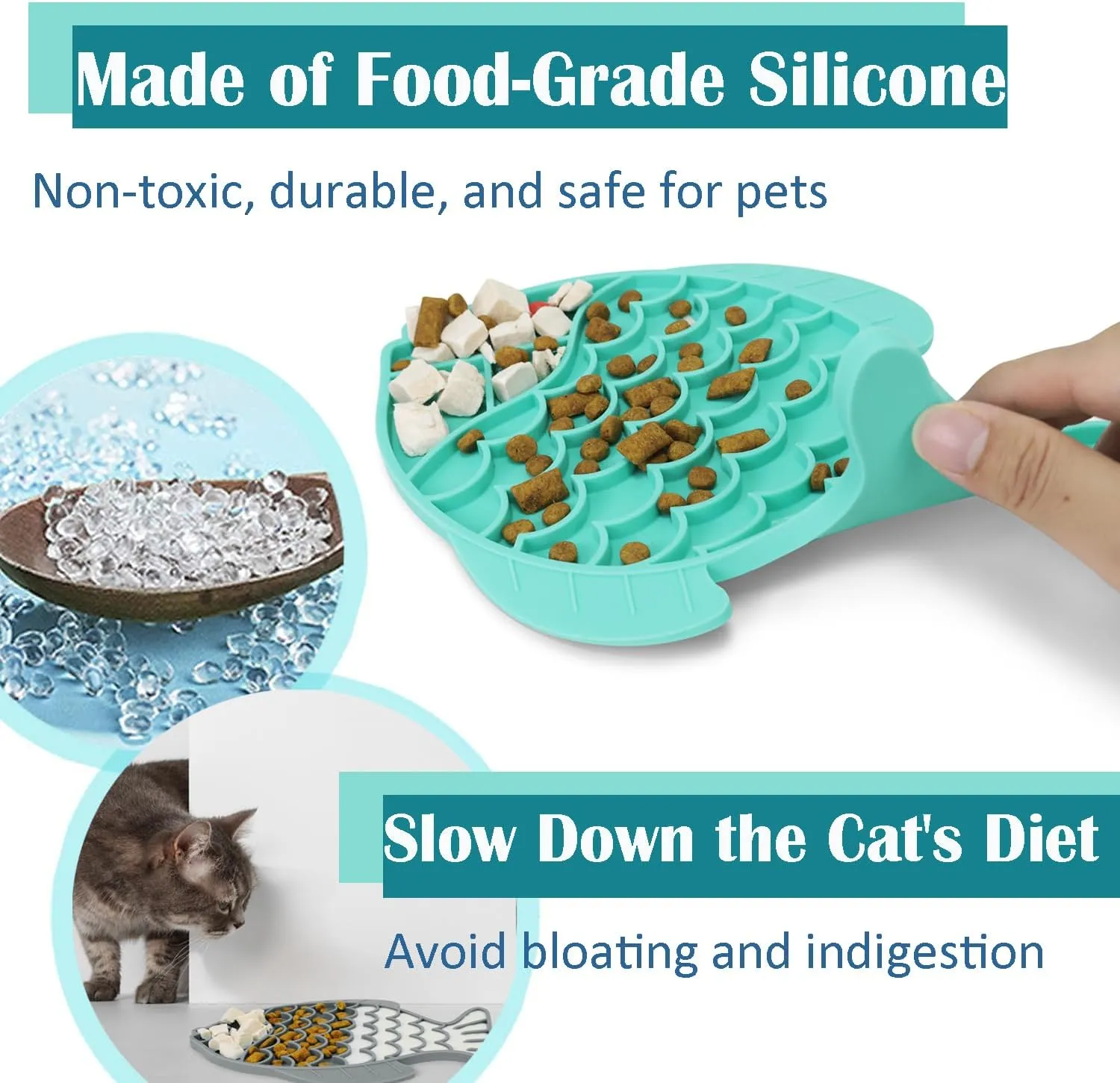 Takfox Slow Feeder Cat Bowls [2 Pack], Lick Mat for Cats Dogs, Silicone Cat Puzzle Feeders Toy for Pets Dry/Wet Food Training, Keeps Dogs Cats Busy, Prevents Puppy Kitty Overeating, (Cyan Green)