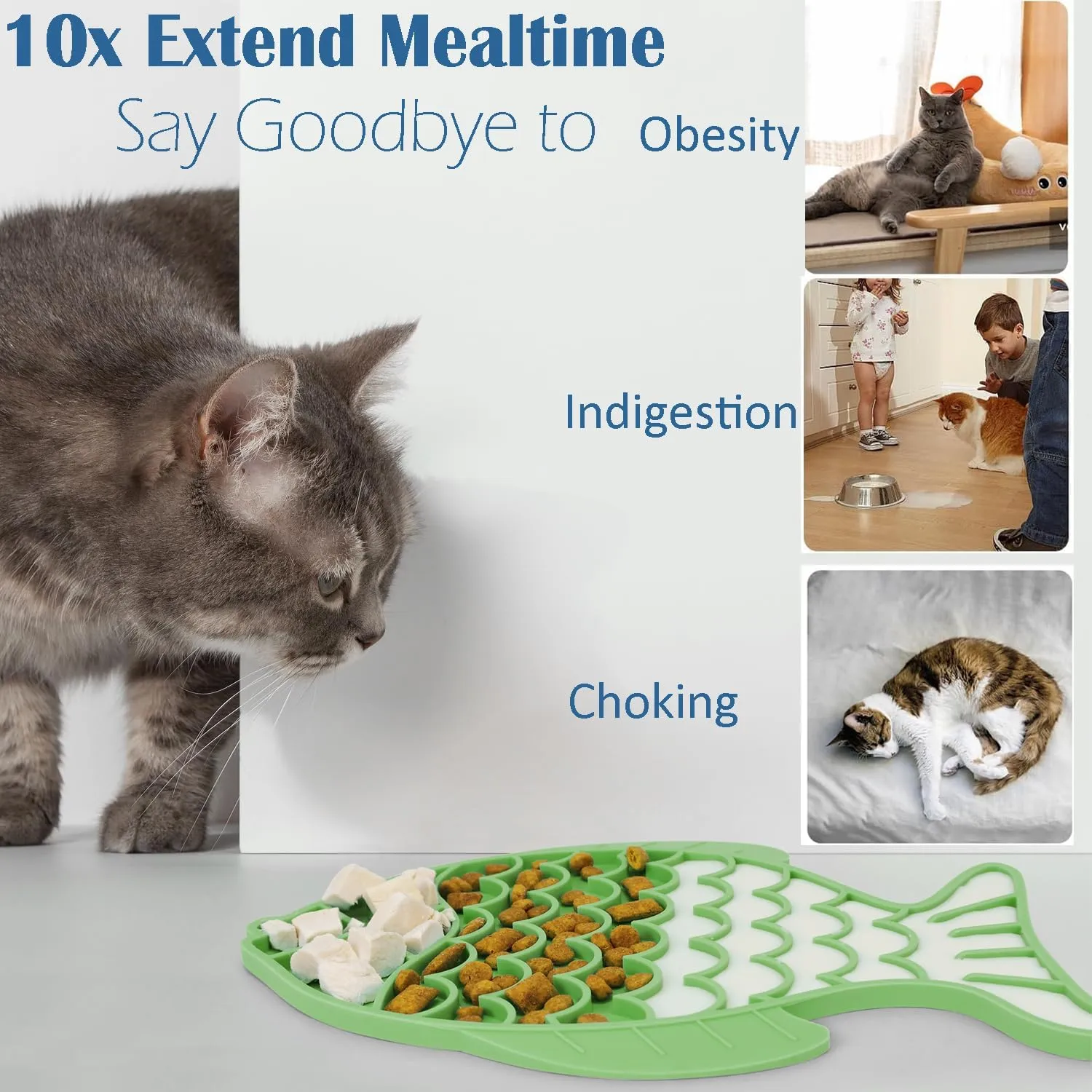 Takfox Slow Feeder Cat Bowls [2 Pack], Lick Mat for Cats Dogs, Silicone Cat Puzzle Feeders Toy for Pets Dry/Wet Food Training, Keeps Dogs Cats Busy, Prevents Puppy Kitty Overeating, (Cyan Green)