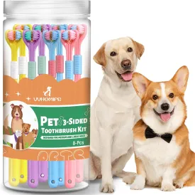 Three-Sided Dog Toothbrush, Great Toothbrush for Large and Medium Dogs, Dog Tooth Brushing Kit for Cleaning Your Dog's Teeth, for Daily Care of Your Dog's Mouth. Mixed Color, 8 Pcs L