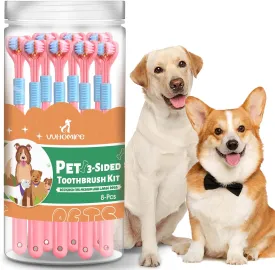 Three-Sided Dog Toothbrush, Great Toothbrush for Large and Medium Dogs, Dog Tooth Brushing Kit for Cleaning Your Dog's Teeth, for Daily Care of Your Dog's Mouth. Pink, 8 Pcs L