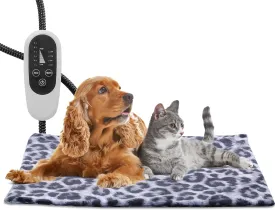 Tikaton MET Certified Pet Heating Pad, 2025 New Upgrade Heated Cat Bed Indoor with Auto Shut Off Timer, 6 Temperature Adjustable Pet Heating Pads (M: 28" x 16", BlackLeopard)
