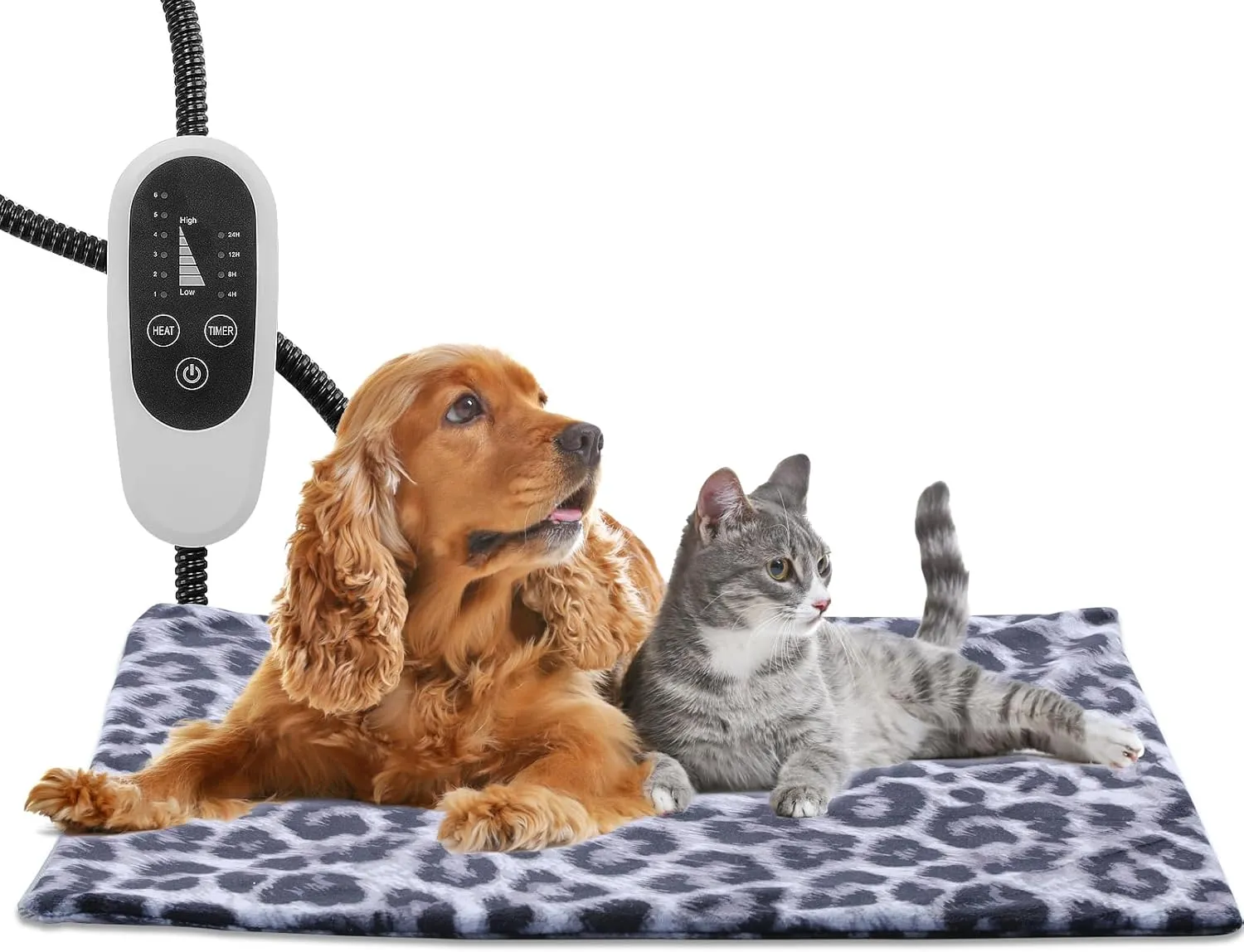 Tikaton MET Certified Pet Heating Pad, 2025 New Upgrade Heated Cat Bed Indoor with Auto Shut Off Timer, 6 Temperature Adjustable Pet Heating Pads (M: 28" x 16", BlackLeopard)