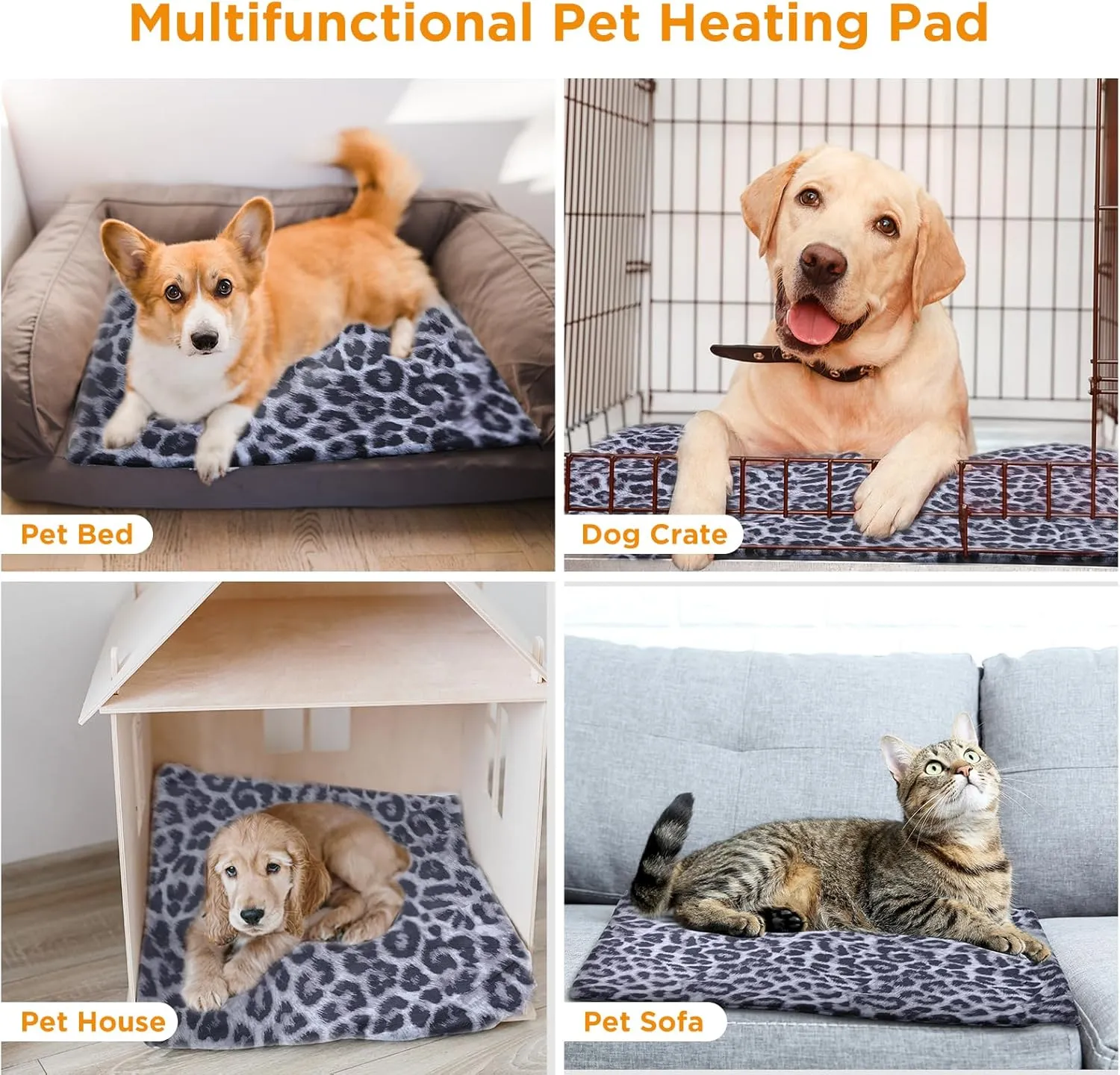 Tikaton MET Certified Pet Heating Pad, 2025 New Upgrade Heated Cat Bed Indoor with Auto Shut Off Timer, 6 Temperature Adjustable Pet Heating Pads (M: 28" x 16", BlackLeopard)