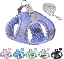 Tiny Dog Harness, All Weather Diamond Mesh, Reflective Stripes, No Pull Step in Lightweight Vest Harness for Puppy, Small Dogs and Cats Lavender XXXS