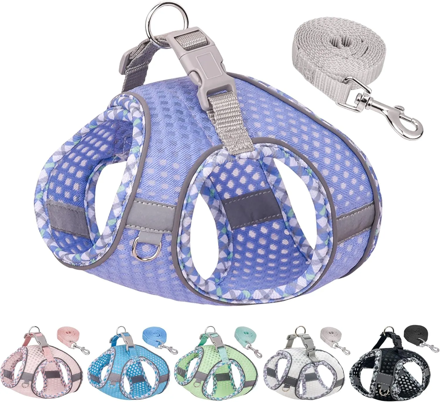 Tiny Dog Harness, All Weather Diamond Mesh, Reflective Stripes, No Pull Step in Lightweight Vest Harness for Puppy, Small Dogs and Cats Lavender XXXS
