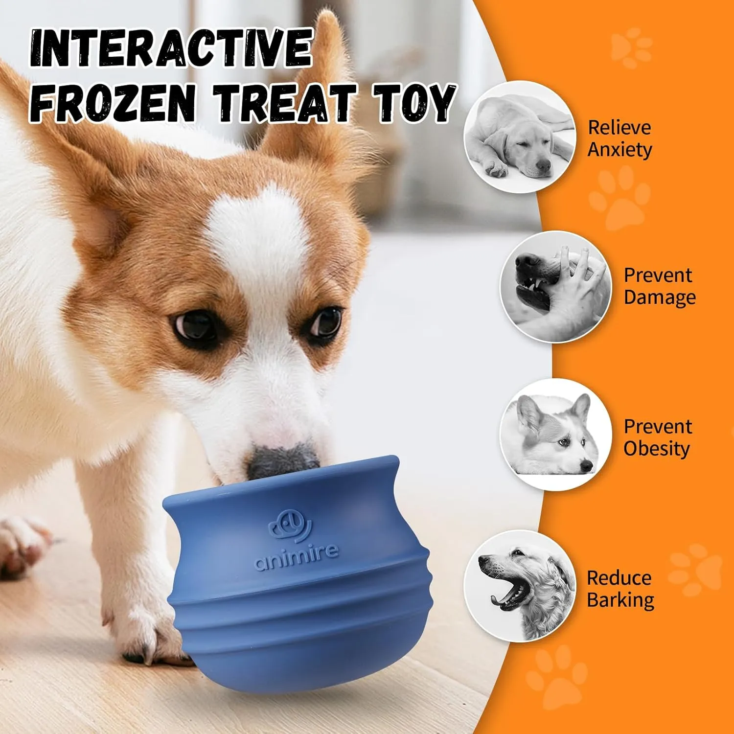 Treat Dispensing Dog Toy, Long-Lasting Interactive Puzzle Toys for Dogs, Stuffable Dog Enrichment Frozen Lick Treat Toy for Boredom, BPA Free Silicone Fetch Catch Chew Toy (Dark Blue,S)