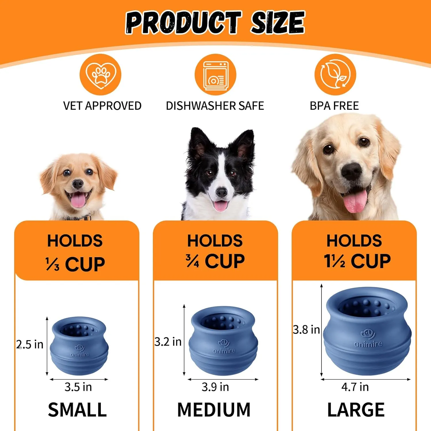 Treat Dispensing Dog Toy, Long-Lasting Interactive Puzzle Toys for Dogs, Stuffable Dog Enrichment Frozen Lick Treat Toy for Boredom, BPA Free Silicone Fetch Catch Chew Toy (Dark Blue,S)